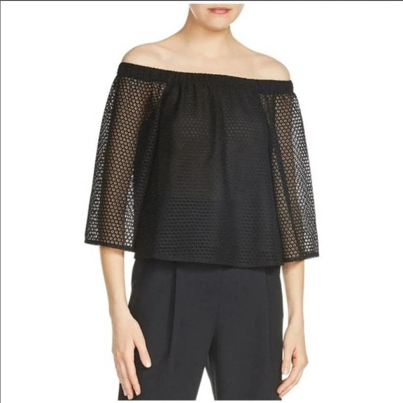 Maje Black Lor Over the Shoulder Lace Top - Picture 1 of 9